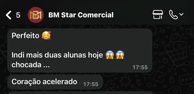 Aluna: deu muito boa, já fechei 6 sem nem lançar no Instagram